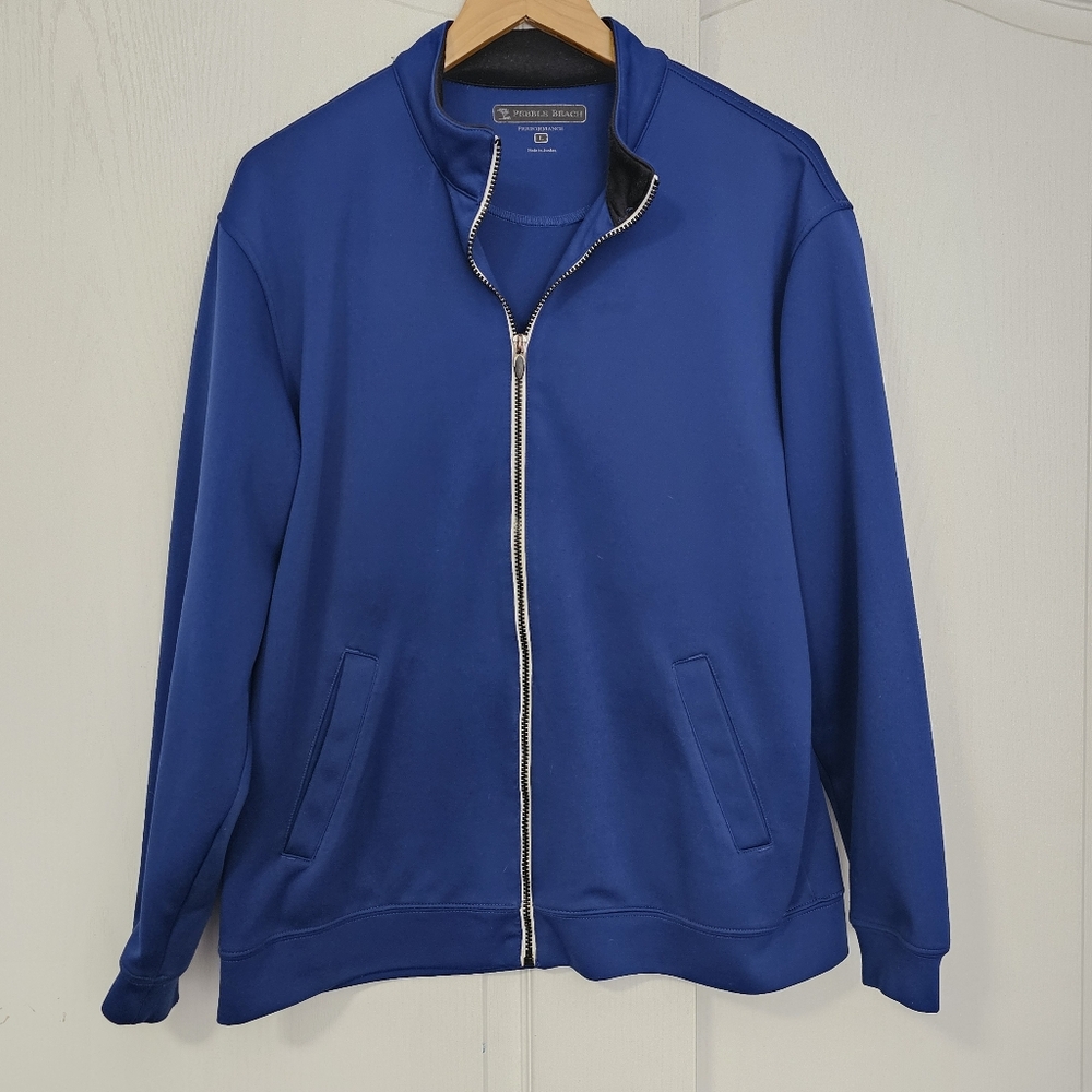 Pebble Beach Performance Blue Men’s Golf Zip-up Jacket w Pockets Size Large